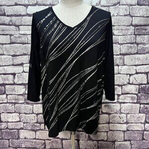 Chico's Black & Silve V-Neck Blouse Size XL
